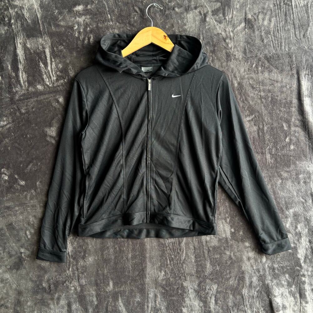 Vintage Womens Nike Dri-FIT Hoodie Jacket Size S Black Full Zip Y2K